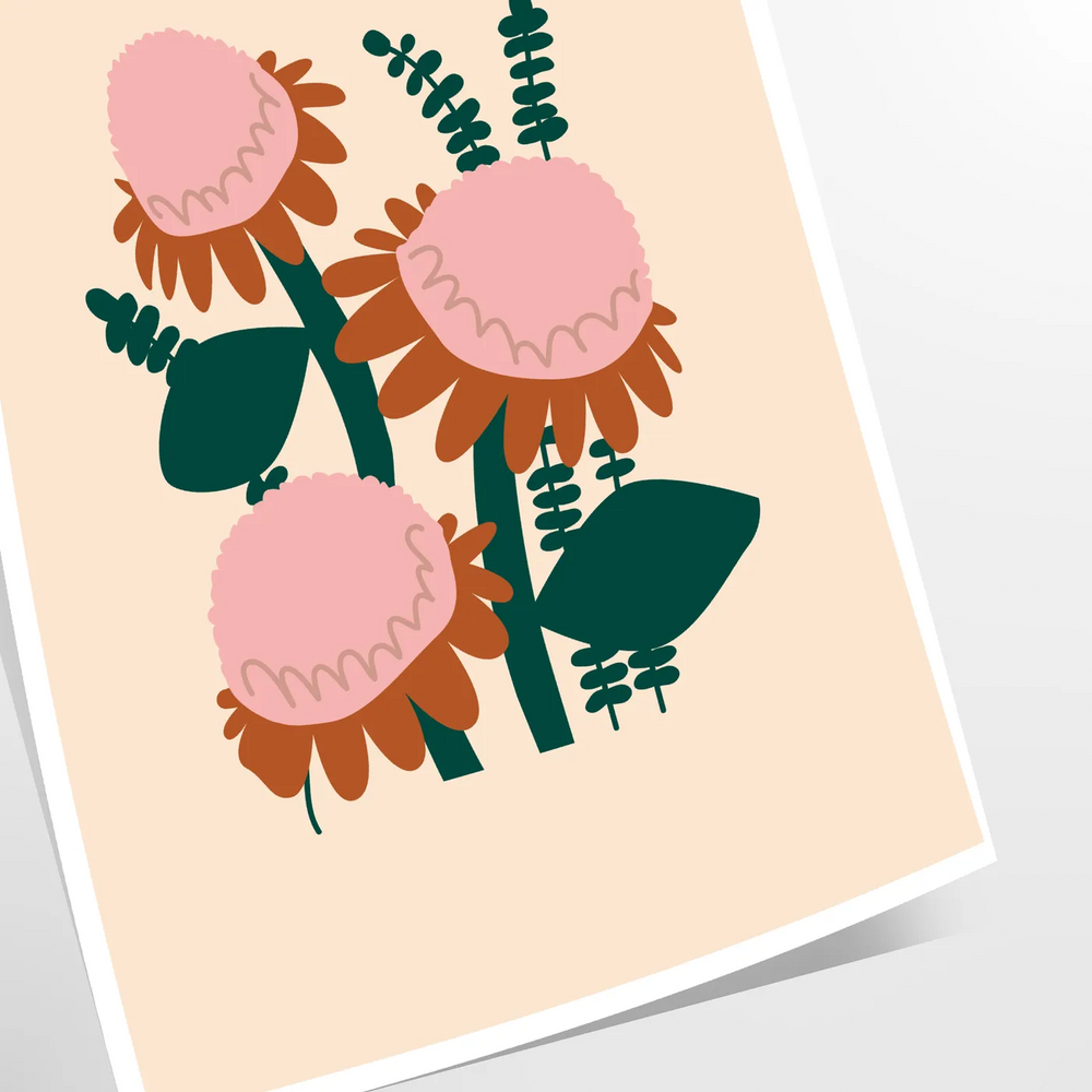 Lush green plant illustration with orange accents on a dark background
