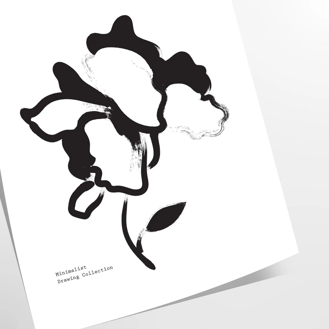 Botanical illustration featuring graceful plant designs in gray and black tones