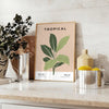 A botanical illustration featuring various green plants on a textured gray background - styled on a counter with eucalyptus and a bowl of lemons