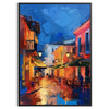 Colorful pop art design featuring bold orange and blue shapes - in a black frame
