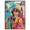 Bold pop art design featuring orange and blue colors with abstract shapes - in a black frame