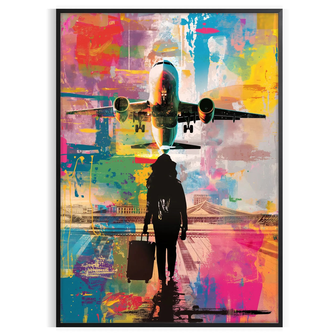 Bold pop art poster featuring abstract shapes in green and blue tones