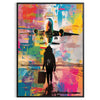 Bold pop art poster featuring abstract shapes in green and blue tones - in a black frame
