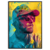 Colorful pop art design featuring dynamic shapes and patterns in green and blue - in a black frame