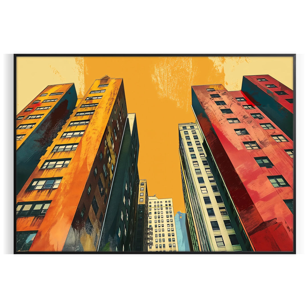 Bold black and orange pop art design featuring abstract shapes