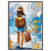 Bold pop art design featuring orange and blue colors - in a black frame