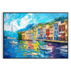 Design de arte pop colorido com formas abstratas em tons de cinza e verde - numa moldura preta
