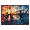 Pop art depiction of a colorful abstract design featuring green and gray tones - in a black frame