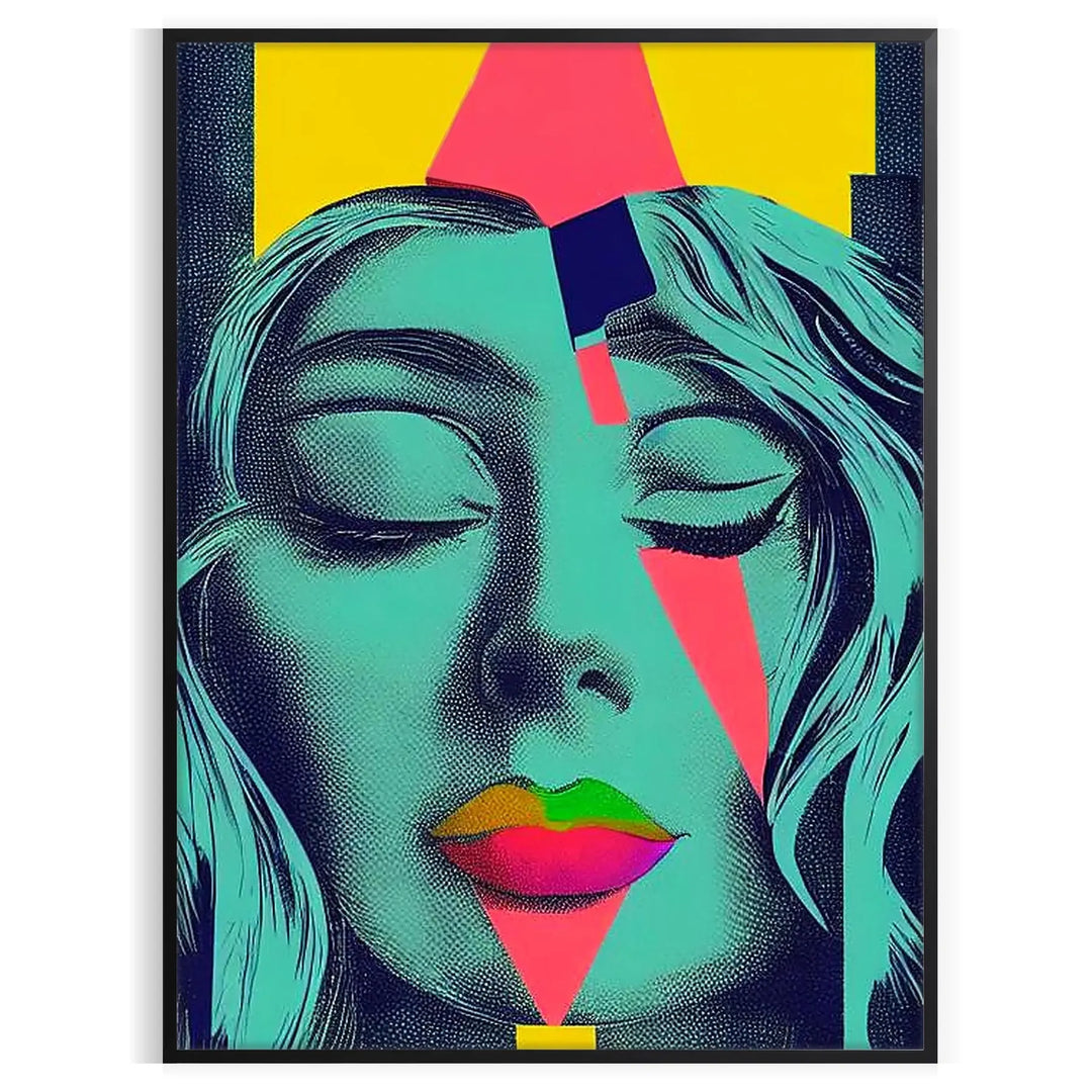 Colorful pop art depiction of a woman with orange and green tones