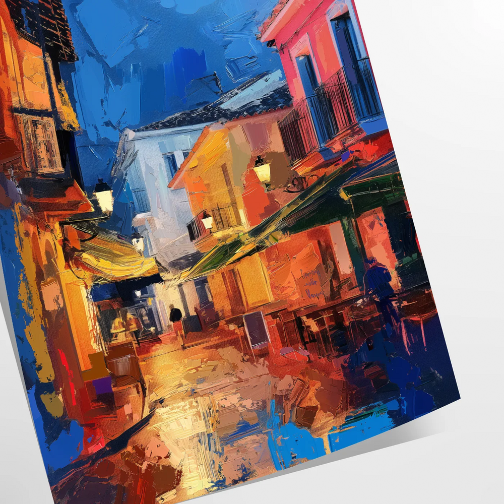 Colorful pop art design featuring bold orange and blue shapes