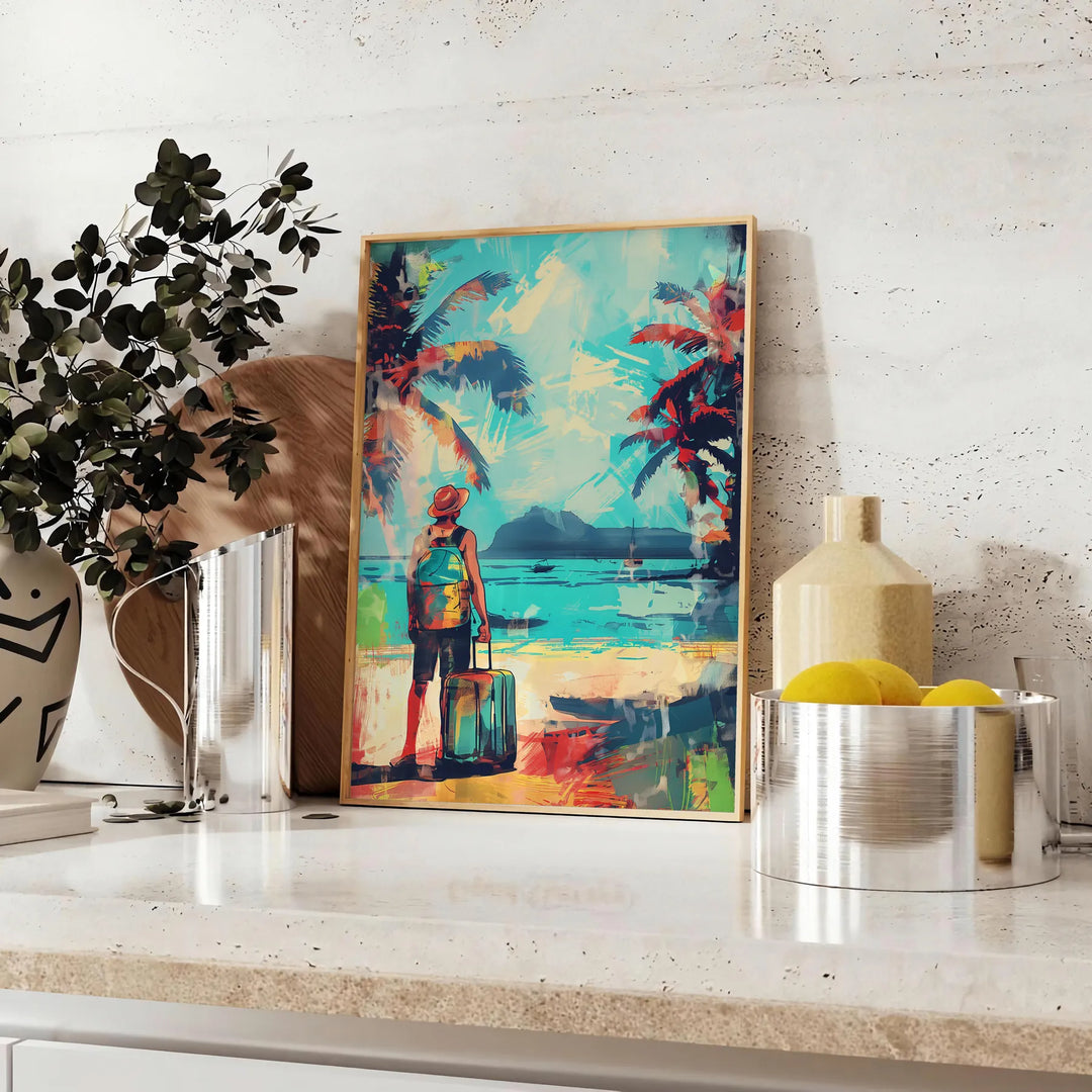 Colorful Pop Art design featuring dynamic shapes in green and blue - styled on a counter with eucalyptus and a bowl of lemons