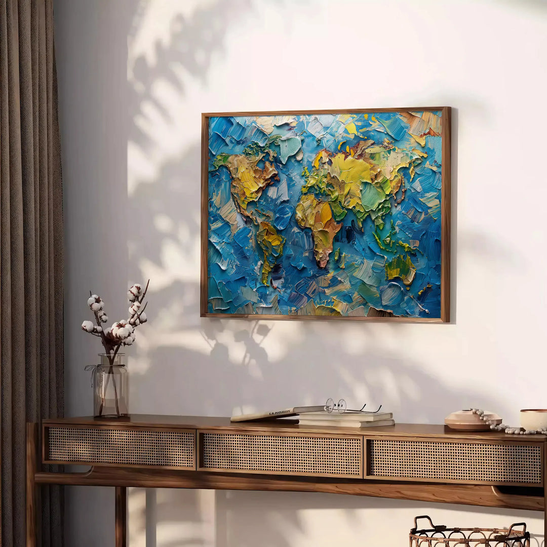 Colorful pop art design featuring bold green and blue hues - styled on a counter with eucalyptus and a bowl of lemons
