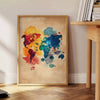 Pop Art poster featuring a dynamic space scene with rich brown and vivid orange tones - beside a round wooden side table with books