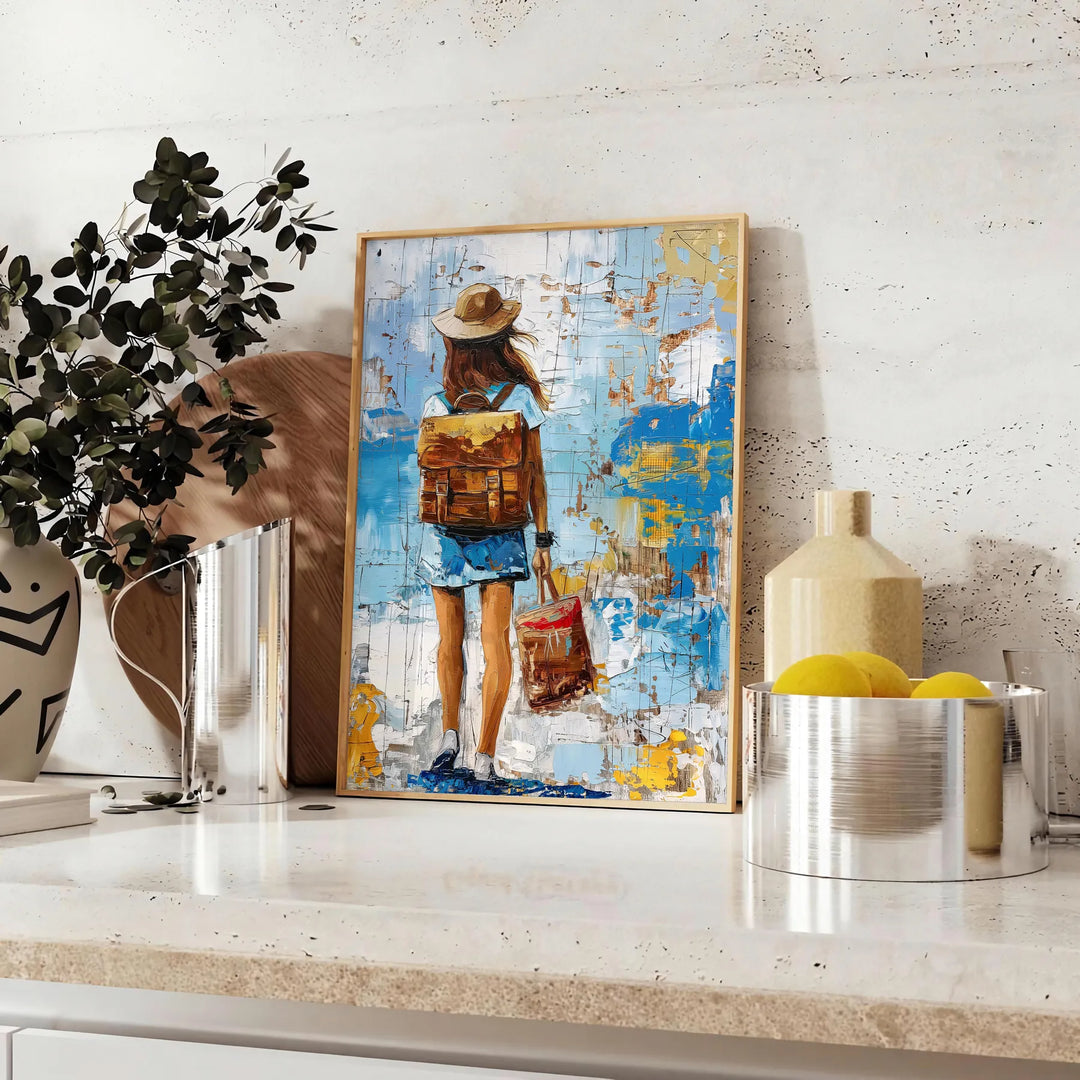 Bold pop art design featuring orange and blue colors - styled on a counter with eucalyptus and a bowl of lemons