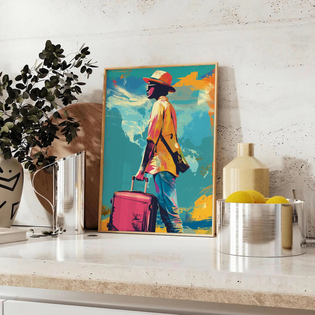 Pop Art style illustration with gray and black tones featuring abstract shapes - styled on a counter with eucalyptus and a bowl of lemons