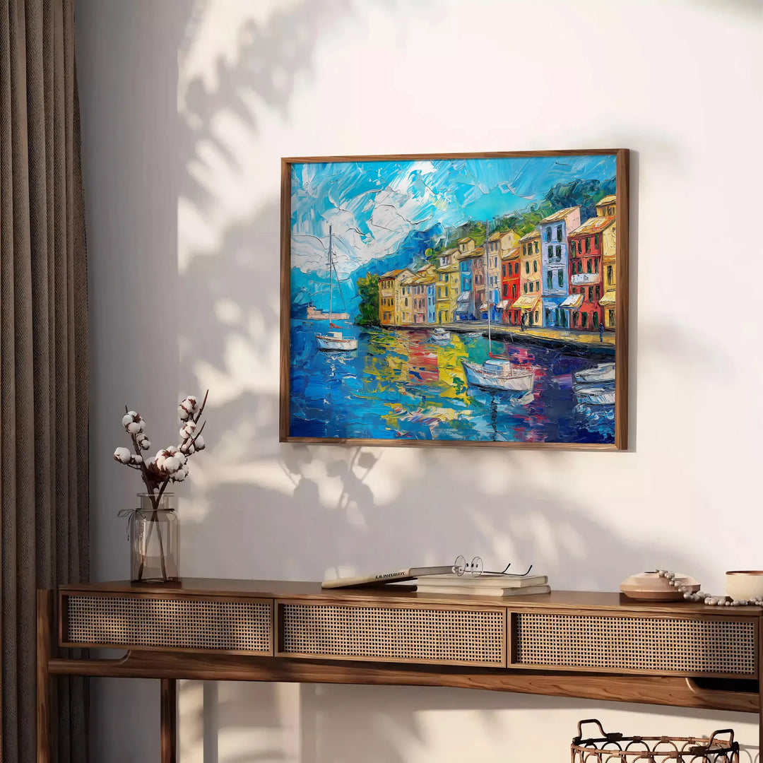 Design de arte pop colorido com formas abstratas em tons de cinza e verde - sobre uma bancada com eucalipto e uma taça de limões