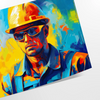 Colorful pop art design with bold orange and blue elements - as a rolled, unframed print