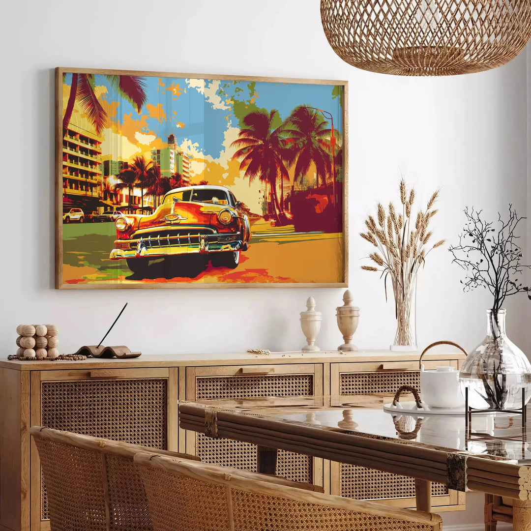 Bold pop art design featuring striking black and orange colors - in a Parisian living room with a sofa and a fig plant