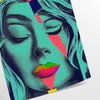 Colorful pop art depiction of a woman with orange and green tones - as a rolled, unframed print