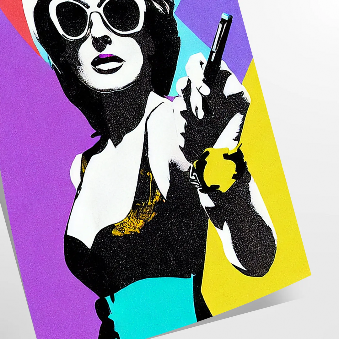 A stylized portrait of a woman with bold orange and purple colors - as a rolled, unframed print