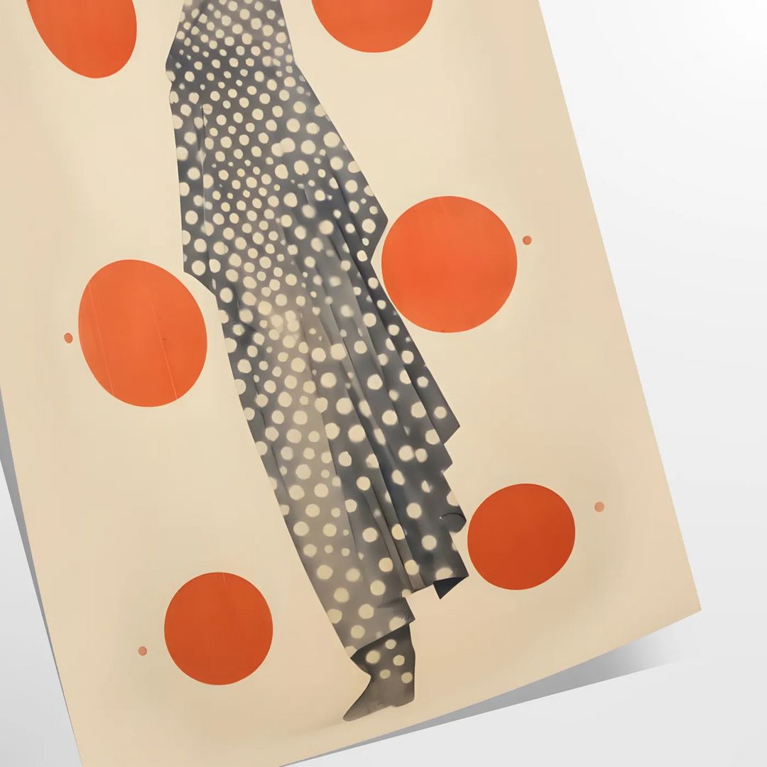 Stylish gray poster with vibrant orange abstract shapes - as a rolled, unframed print
