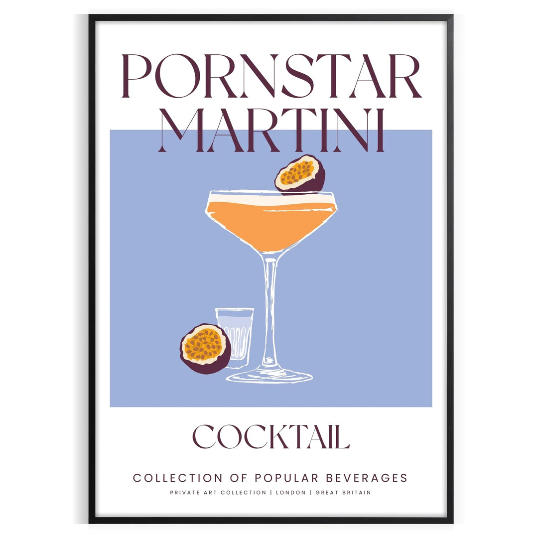 Illustration of a Pornstar Martini cocktail with orange and blue hues