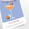Illustration of a Pornstar Martini cocktail with orange and blue hues