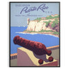 A travel poster featuring Puerto Rico's tropical landscape in earthy browns and greens - in a black frame