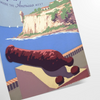 A travel poster featuring Puerto Rico's tropical landscape in earthy browns and greens - as a rolled, unframed print