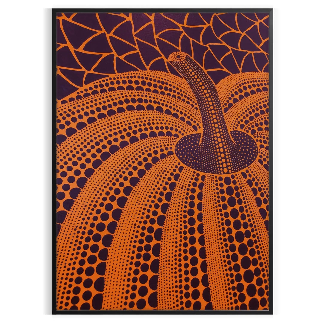 Yayoi Kusama pumpkin artwork with rich brown and green hues