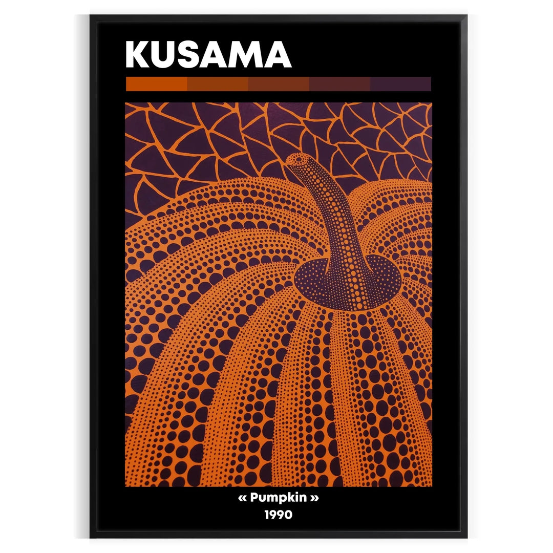 Orange pumpkin covered in black polka dots in Yayoi Kusama's style