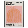 A pumpkin pattern in Yayoi Kusama's signature polka dot style with black and brown tones - in a black frame