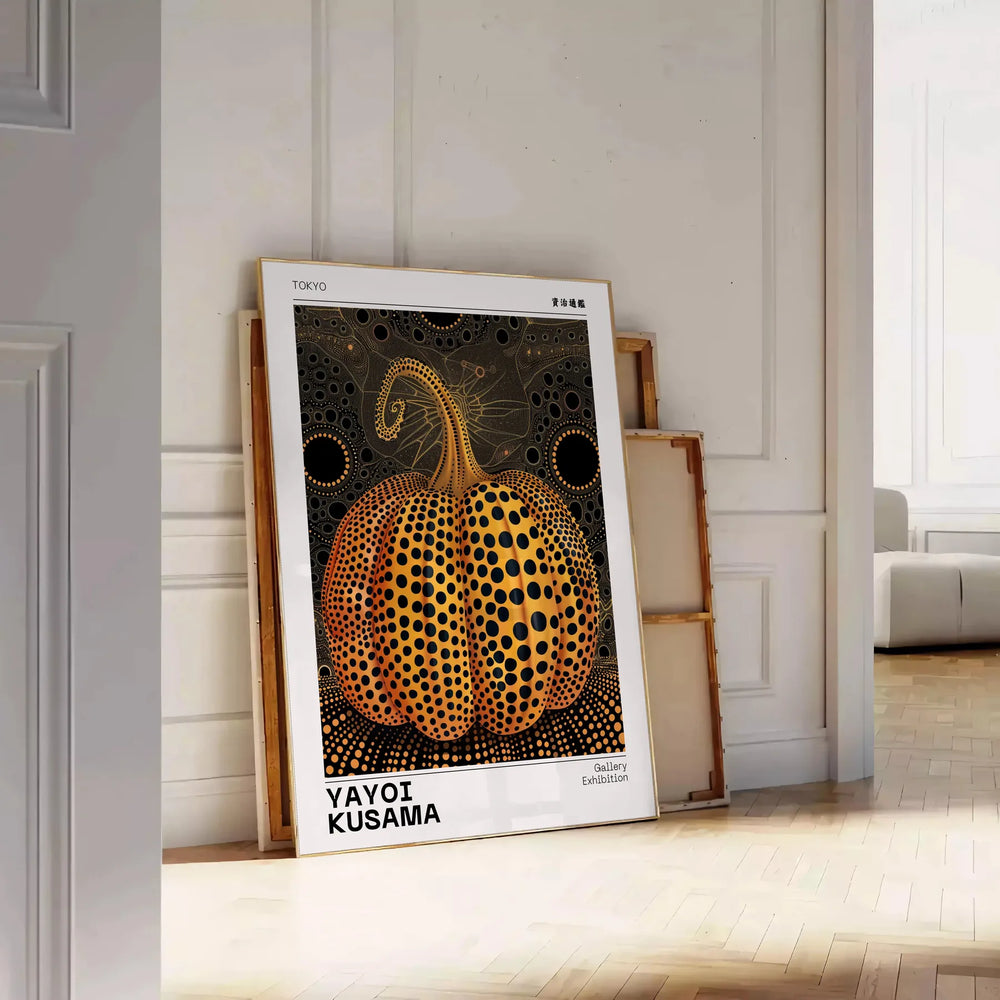 Colorful pumpkin pattern with polka dots by Yayoi Kusama