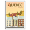 Uma paisagem serena de Quebec com céus cinzentos e folhagem verde - numa moldura preta