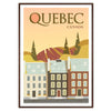 Uma paisagem serena de Quebec com céus cinzentos e folhagem verde - numa moldura de nogueira