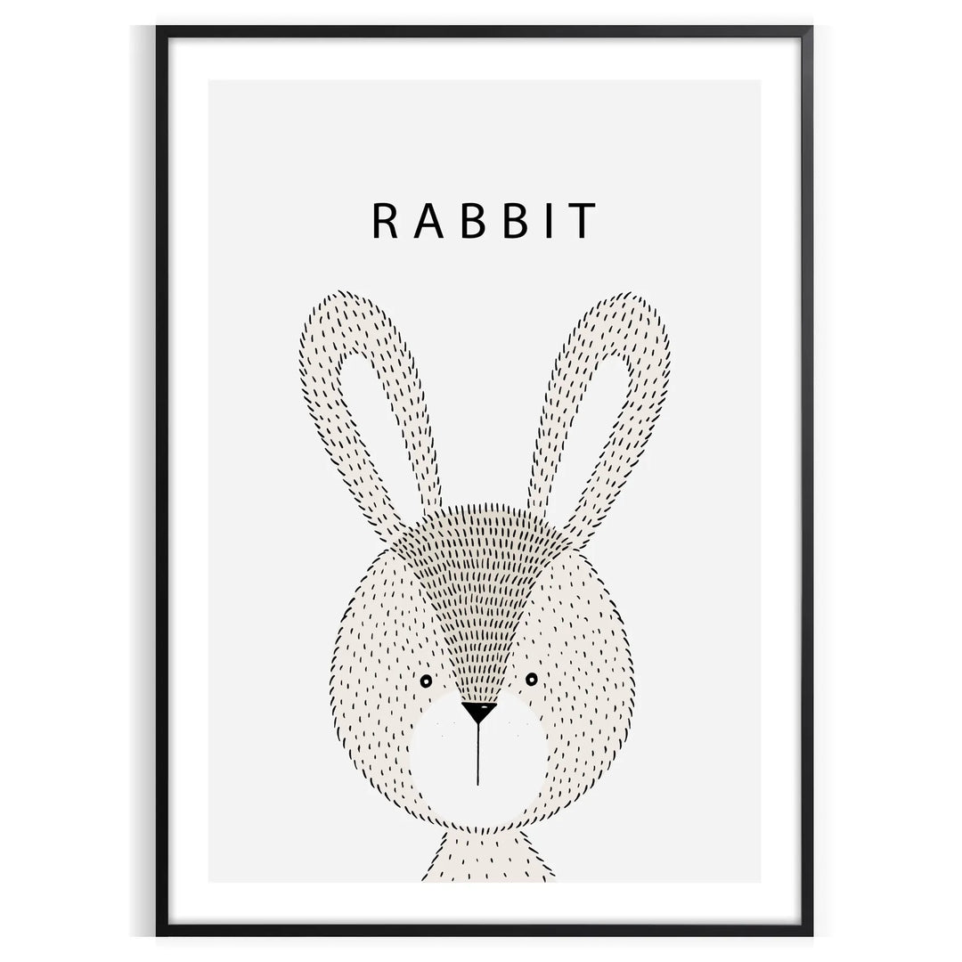 A rabbit in a serene gray and black color palette