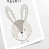 A rabbit in a serene gray and black color palette - as a rolled, unframed print