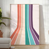 Design abstrato colorido apresentando um espectro de arco-íris em fundo cinza - num quarto luminoso e minimalista com planta e poltrona