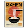 Illustrazione di una cucina di ramen con colori neri e arancioni vivaci - in una cornice nera
