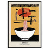 Illustration of a ramen bowl with steam, bold yellow and black colors - in a black frame