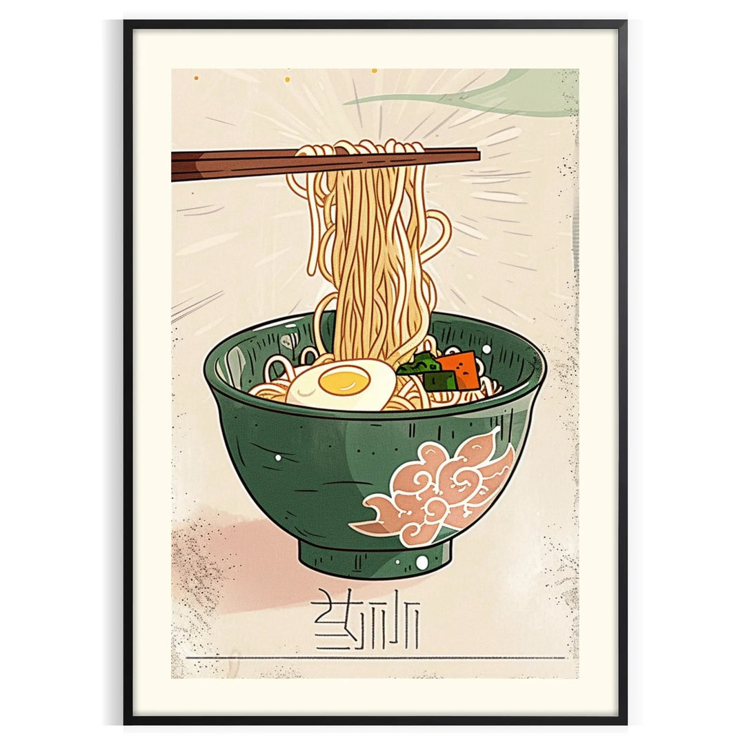 Illustration of a ramen kitchen with green and orange tones