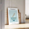 art culinaire affiche vibrante nuances vert bleu idéal cuisine cadeau formats A4 cm A0 - posée sur un parquet à chevrons contre un mur à moulures