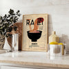 Illustration of a ramen kitchen with black and brown tones - styled on a counter with eucalyptus and a bowl of lemons