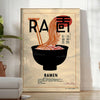 Illustration of a ramen kitchen with black and brown tones - in a bright minimalist room with a plant and an armchair