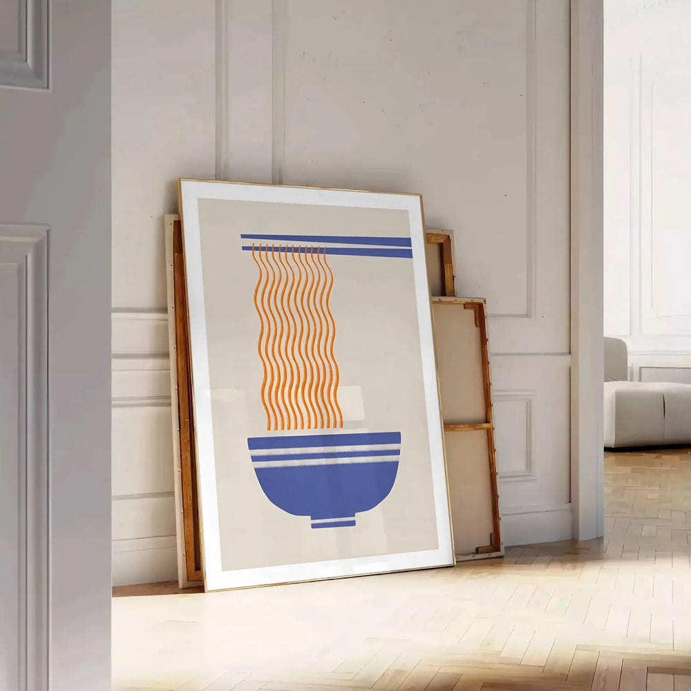 Illustration of a ramen kitchen with orange and gray tones