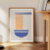 Illustration of a ramen kitchen with orange and gray tones - beside a round wooden side table with books