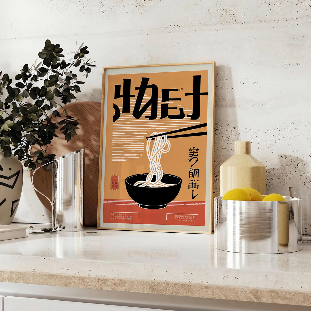 affiche vibrante cuisine noir orange cadeau une touche décor unique formats variés A4 cm A0 - sur un plan de travail avec eucalyptus et coupe de citrons