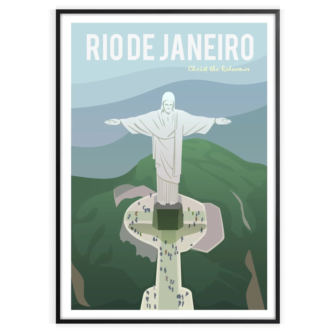 Illustration of Rio de Janeiro with gray and blue tones, featuring iconic landmarks
