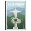 Illustration of Rio de Janeiro with gray and blue tones, featuring iconic landmarks - in a black frame