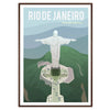 Illustration of Rio de Janeiro with gray and blue tones, featuring iconic landmarks - in a walnut frame